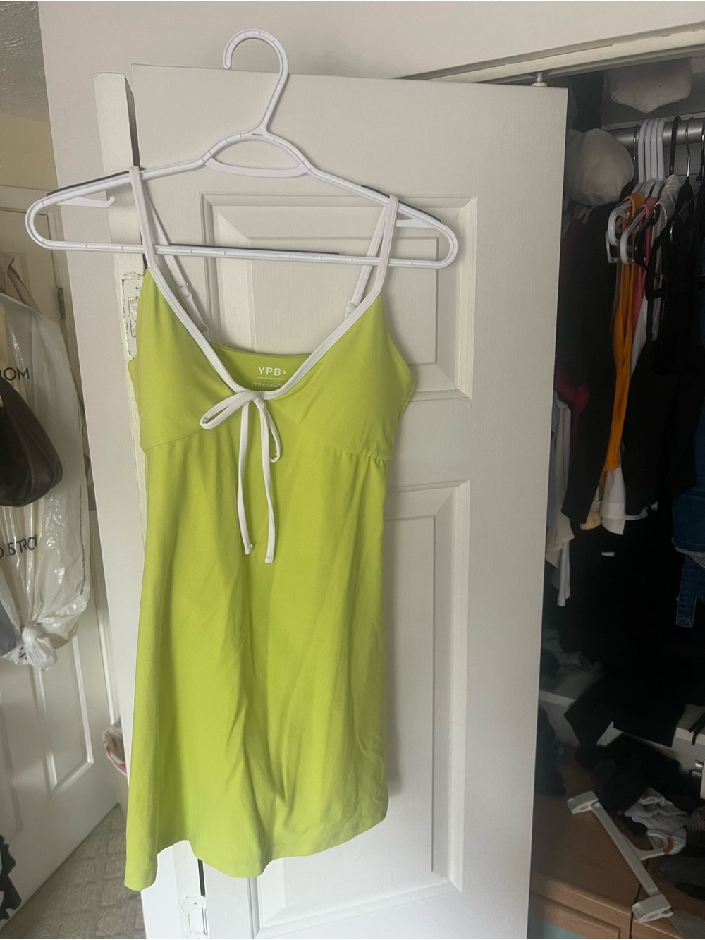 Abercrombie Lime Green Slip Dress with White Trim